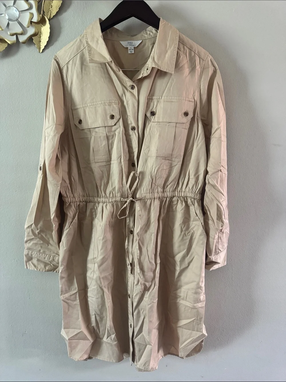 Time and Tru Beige Drawstring Utility Jacket Dress